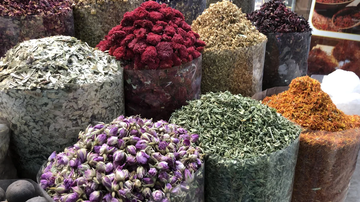 Colourful spices in the spice souk in Deira, Dubai