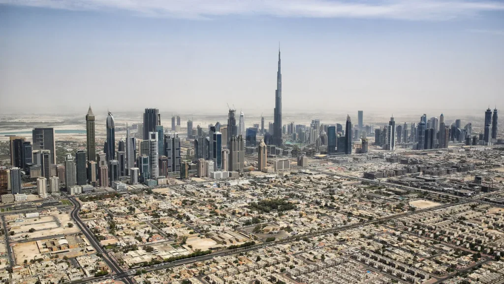 Dubai skyline with the Burj Khalifa on a clear day
