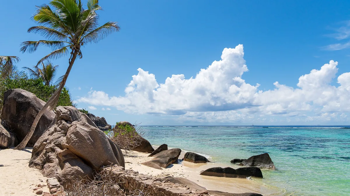 Granite boulders on Anse Source d'Argent, La Digue, in the Seychelles