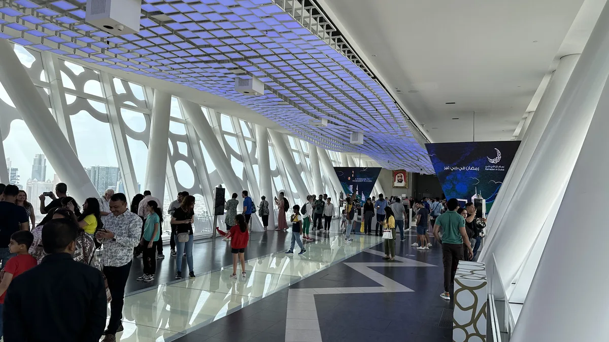 Inside the sky bridge of the Dubai Frame