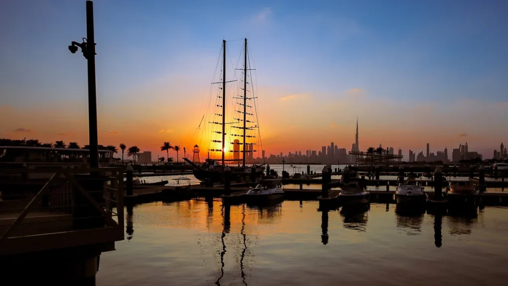 Sunset across Dubai Creek at Dubai Creek Harbour