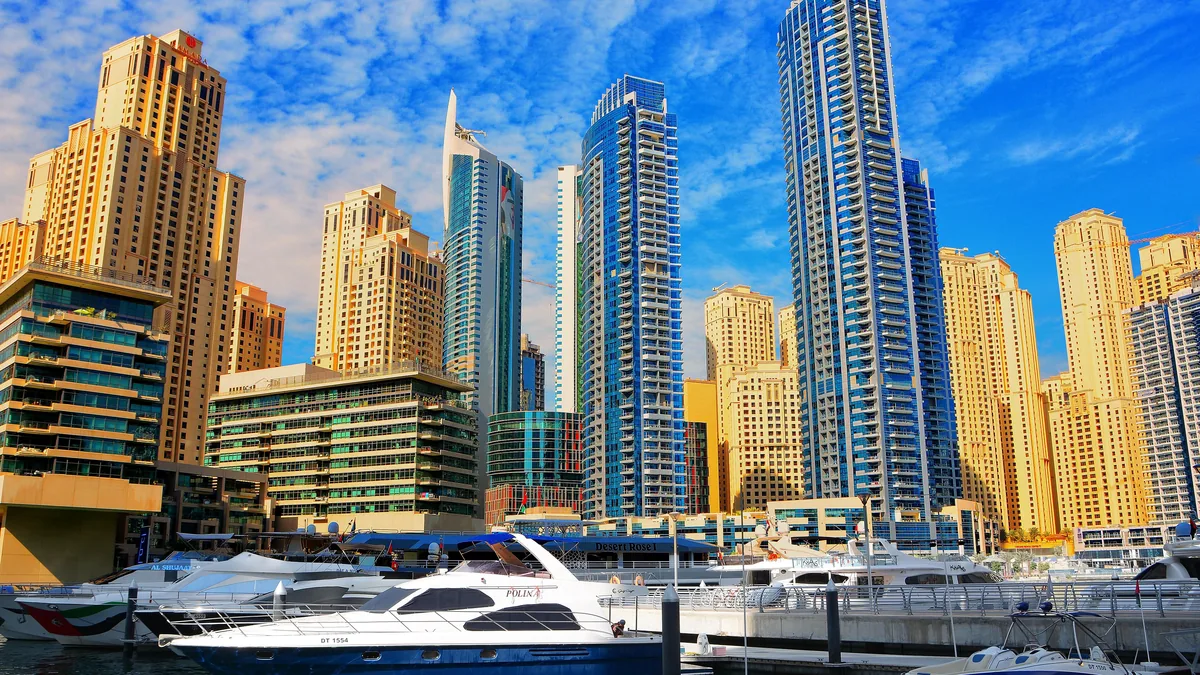 Yachts and towers at Dubai Marina